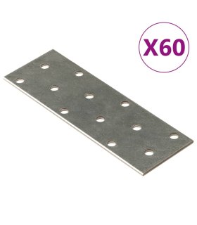 Placas perforadas 60 uds acero galvanizado 2 mm 120x40 mm