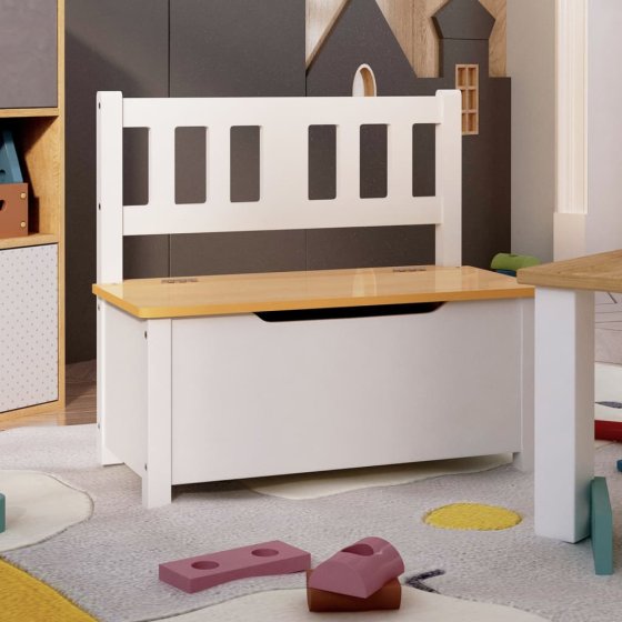 Banco de almacenaje MDF blanco y beige para niños