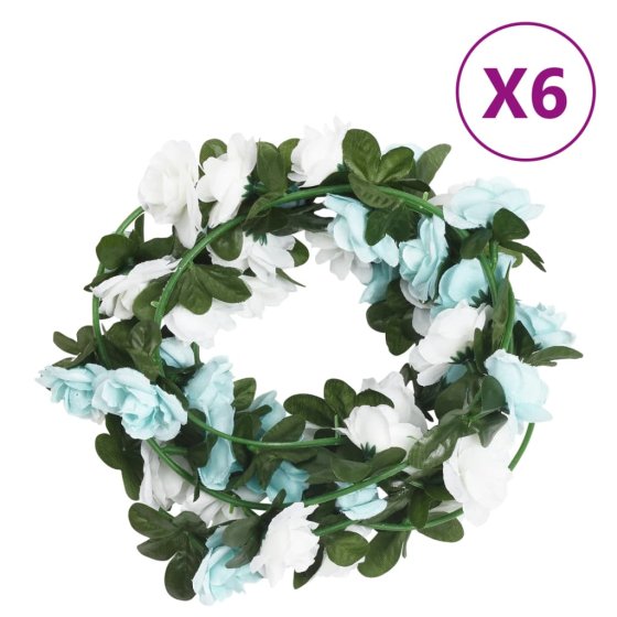 Guirnaldas de flores de Navidad 6 uds azul y blanco 240 cm