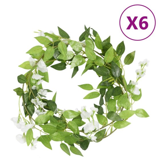 Guirnaldas de flores de Navidad 6 uds blanco 200 cm