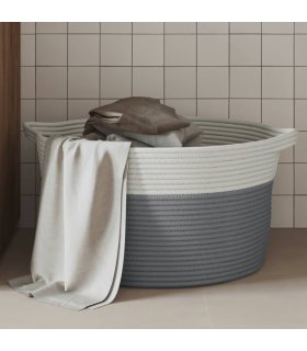 Cesta de almacenaje algodón gris y blanco Ø40x25 cm