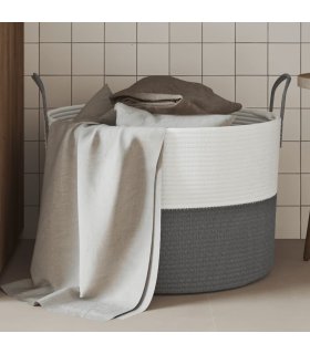Cesta de almacenaje algodón gris y blanco Ø51x33 cm