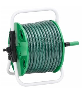 Carrete de manguera de pie con set racores PVC verde 0,75" 20 m