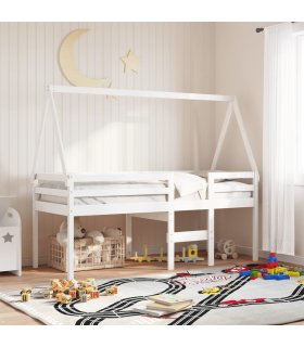 Techo de cama infantil madera maciza blanco 209x95,5x88 cm