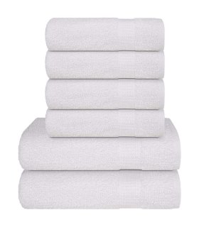Juego de toallas 6 piezas 100% algodón blanco 360 gsm
