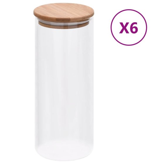 Tarros de almacenaje con tapa de bambú 6 unidades 1000 ml