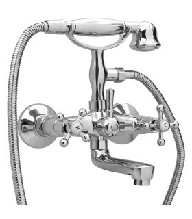 Grifo de bañera 2 mandos + desviador y alcachofa cromado retro