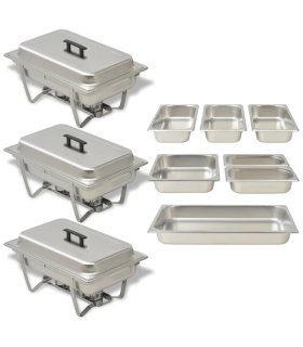 Set calentador de comida para buffet 3 piezas acero inoxidable