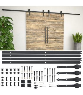 Guías con carril para puerta corredera 2 uds 183 cm acero negro