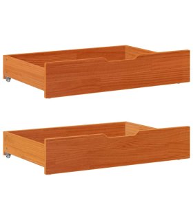 Cajones debajo cama con ruedas 2 uds madera maciza pino marrón