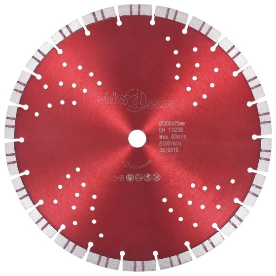 Disco de corte de diamante con turbo y agujeros acero 300 mm