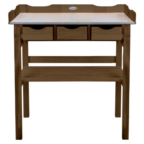 Esschert Design Mesa para macetas con cajones marrón