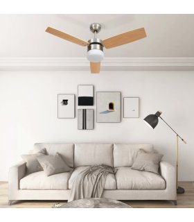 Ventilador de techo con luz con mando marrón claro 108 cm