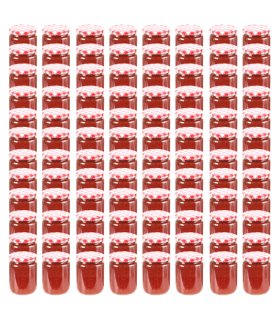 Tarros de mermelada de vidrio tapa blanca y roja 96 uds 230 ml