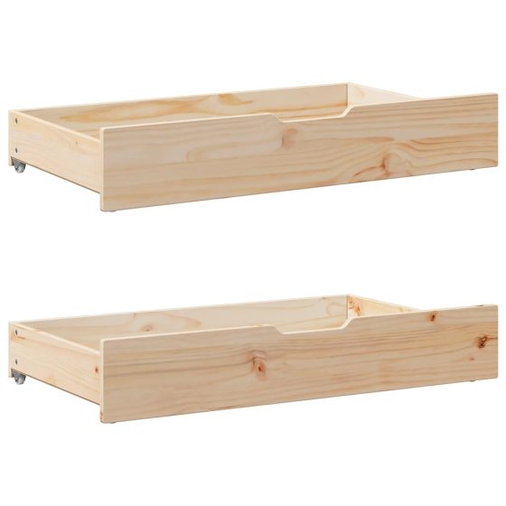 Cajones debajo de cama con ruedas 2 uds madera maciza de pino