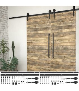 Kit de herrajes de puertas correderas acero negro 2 uds 200 cm