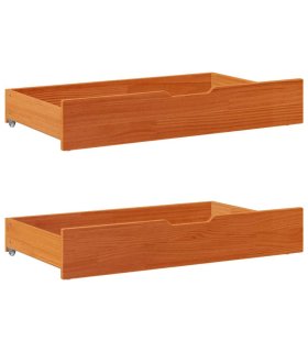 Cajones debajo cama con ruedas 2 uds madera maciza pino marrón