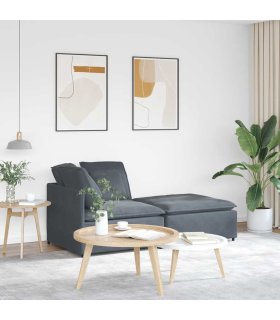 Sofá modular con reposapiés y cojines en terciopelo gris oscuro