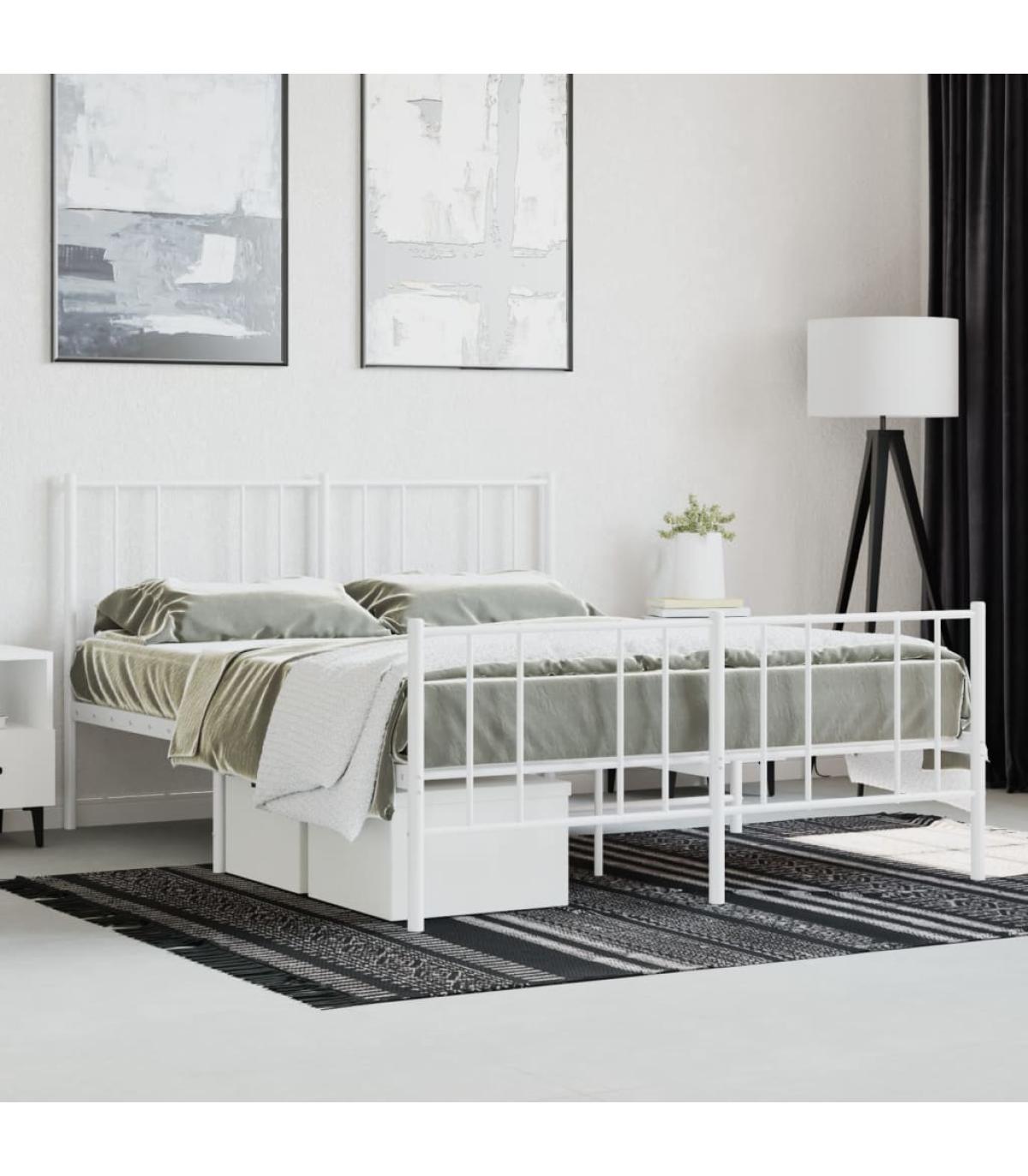 Estructura cama metal con cabecero y estribo blanco 135x190 cm