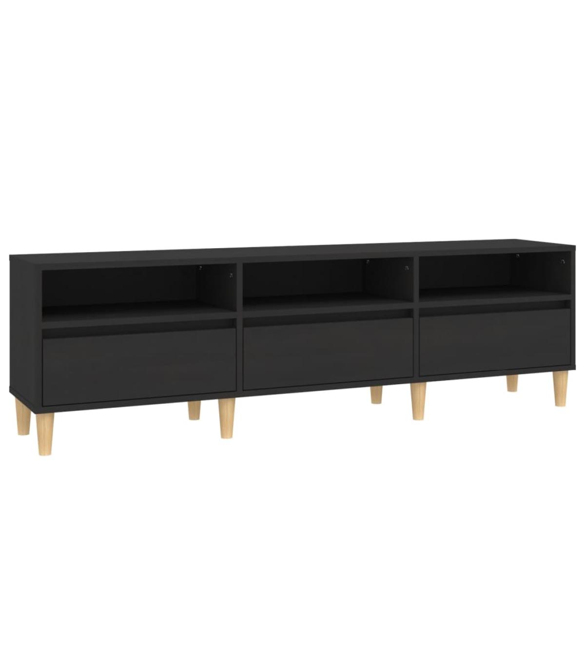 Mueble TV negro 150x30x44,5 cm de madera contrachapada