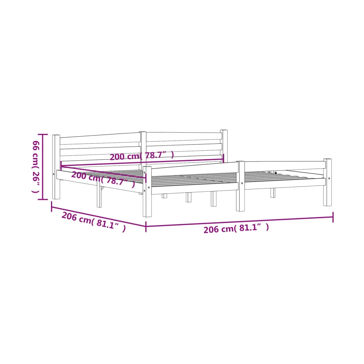 Estructura de cama sin colchón madera maciza de pino 200x200 cm