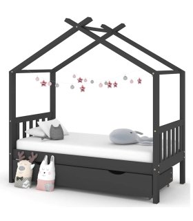 Estructura de cama infantil y cajón madera pino gris 80x160cm