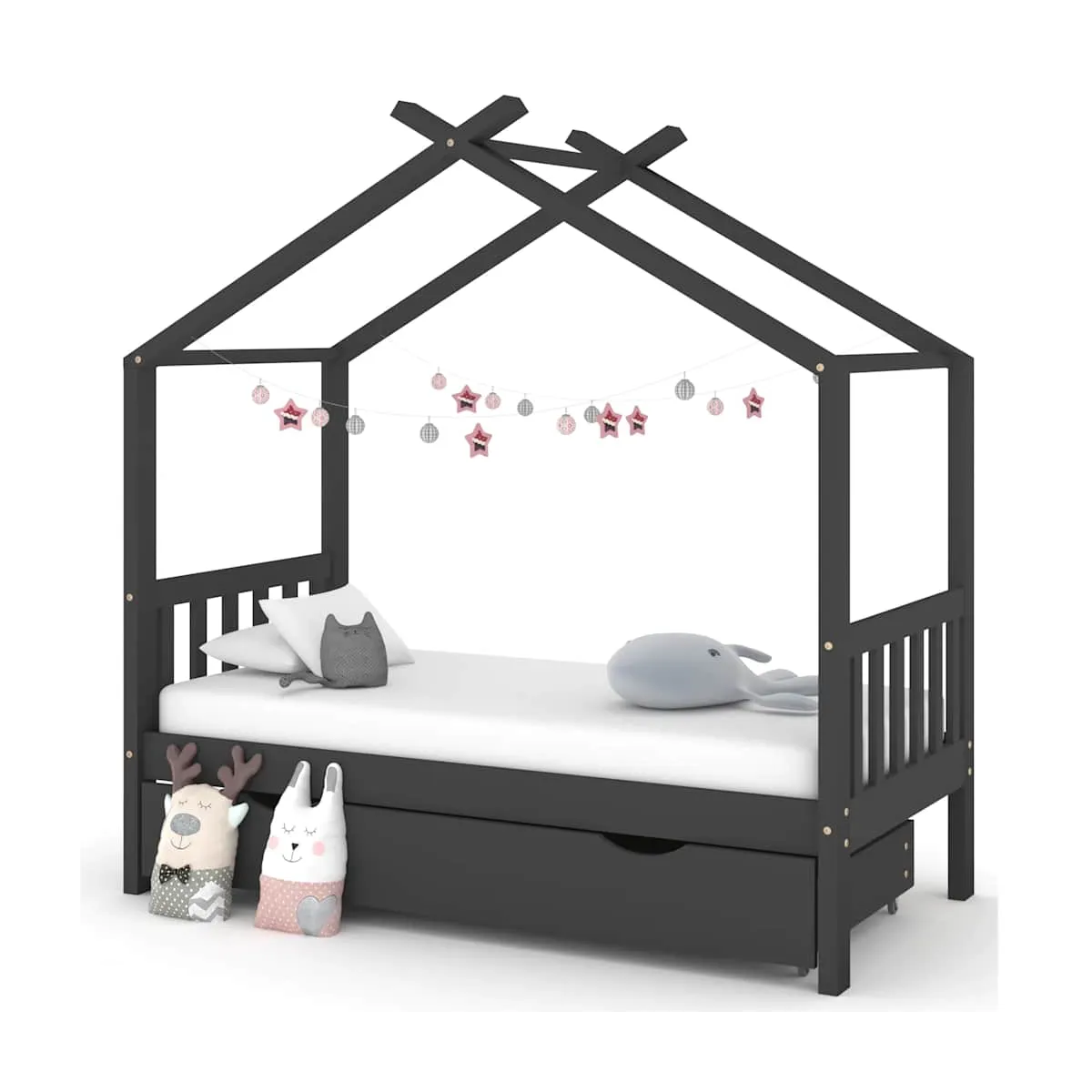Estructura de cama infantil y cajón madera pino gris 80x160cm