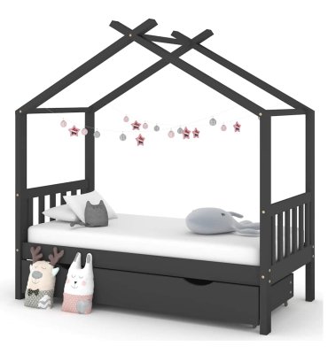 Estructura de cama infantil y cajón madera pino gris 80x160cm
