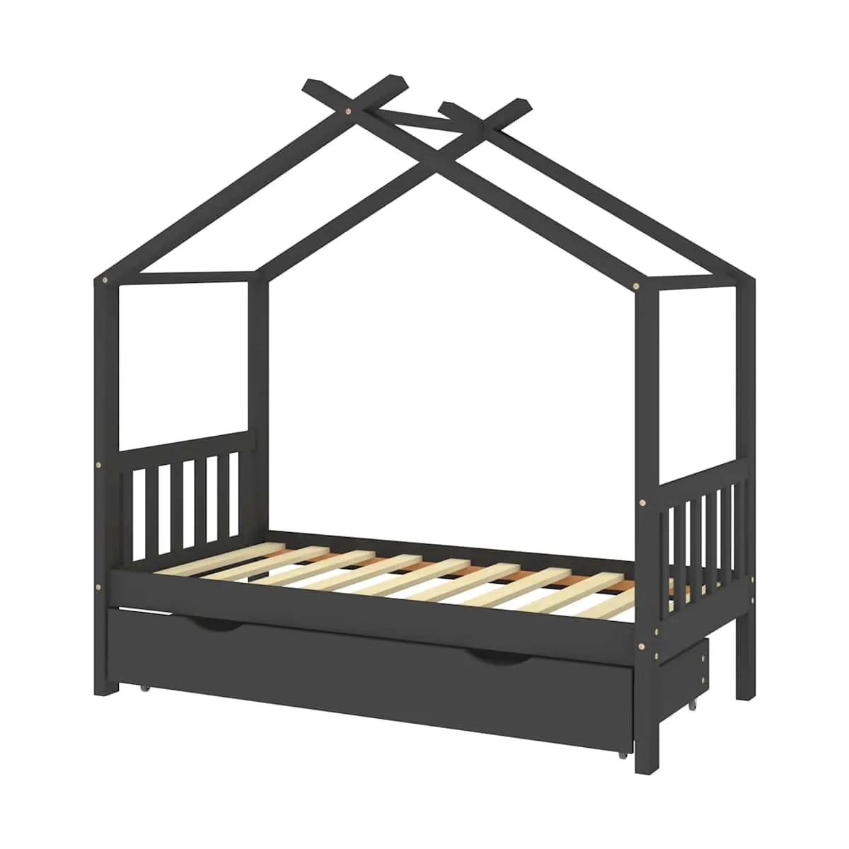 Estructura de cama infantil y cajón madera pino gris 80x160cm