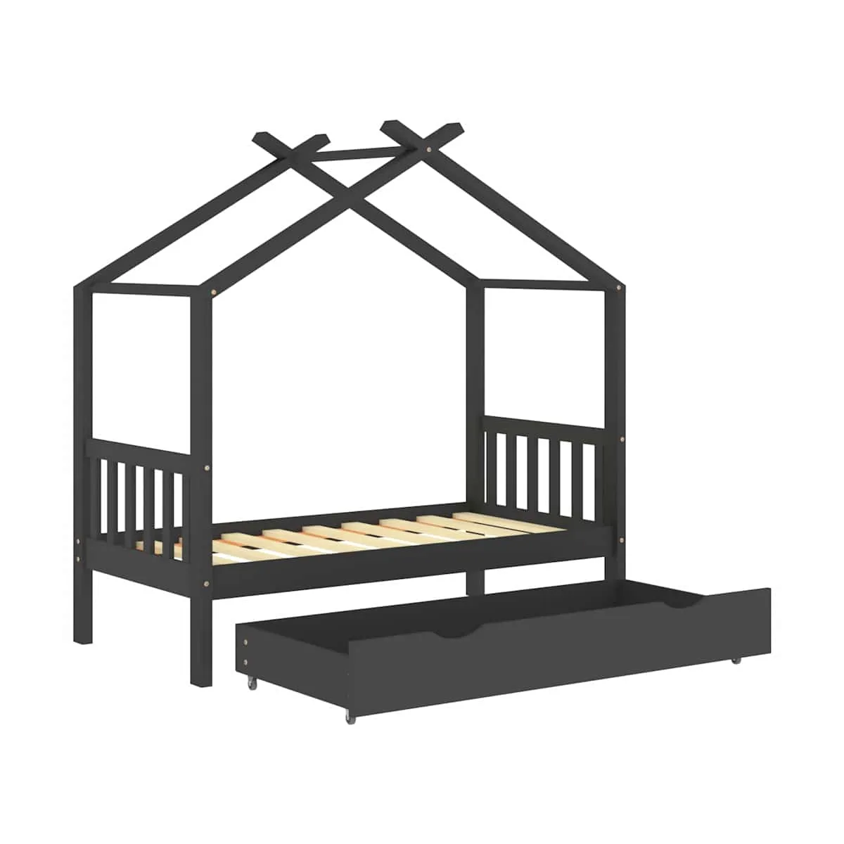 Estructura de cama infantil y cajón madera pino gris 80x160cm