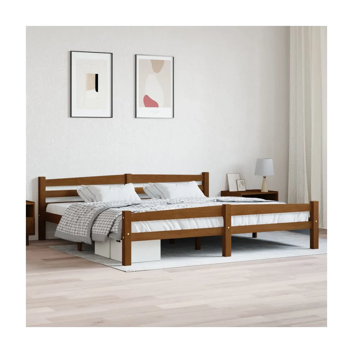 Estructura cama sin colchón madera pino marrón miel 200x200 cm