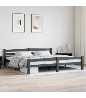 Estructura cama sin colchón madera pino gris oscuro 200x200 cm