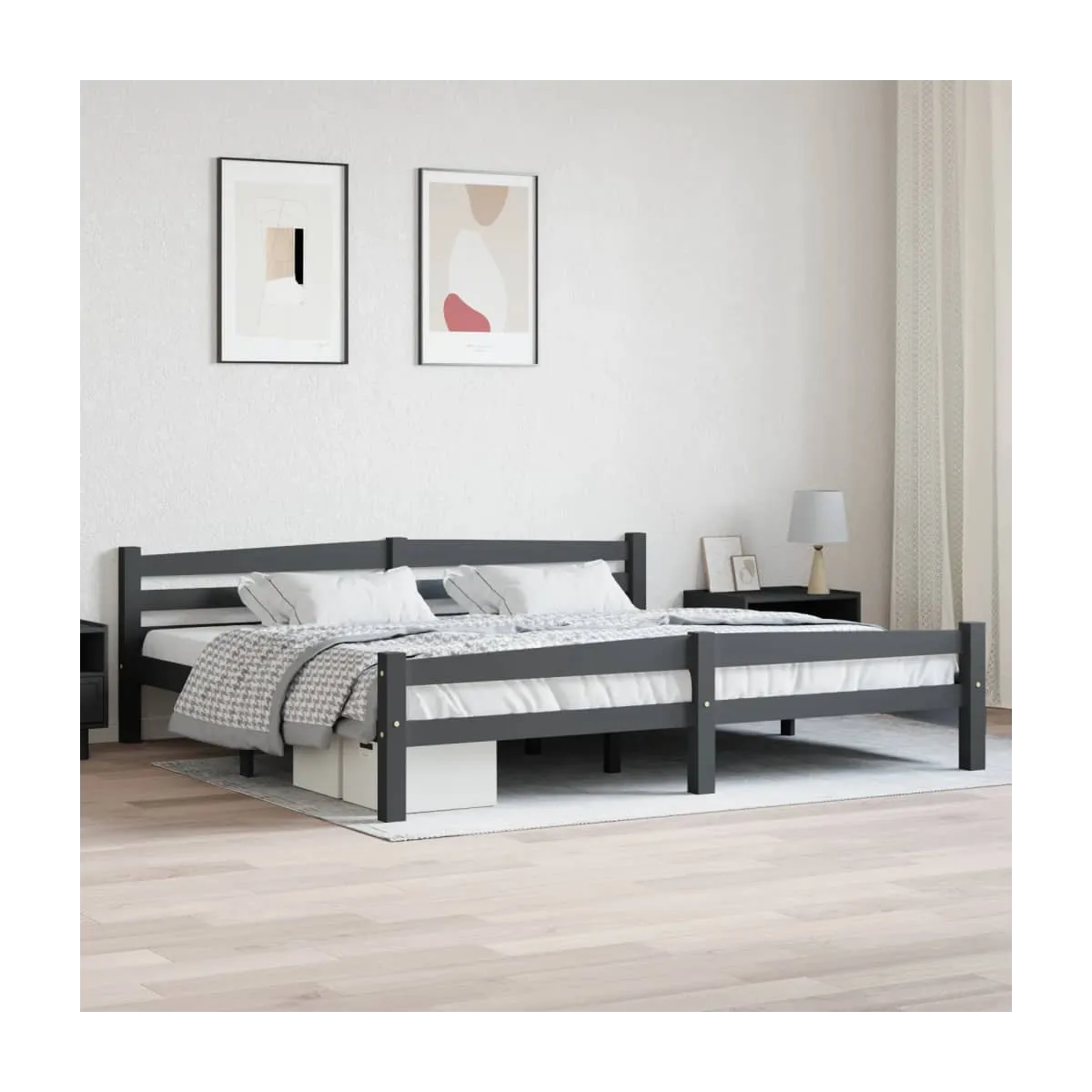Estructura cama sin colchón madera pino gris oscuro 200x200 cm