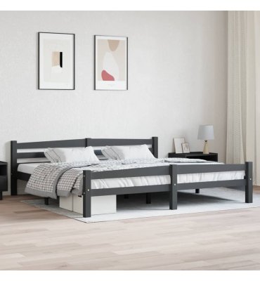 Estructura cama sin colchón madera pino gris oscuro 200x200 cm