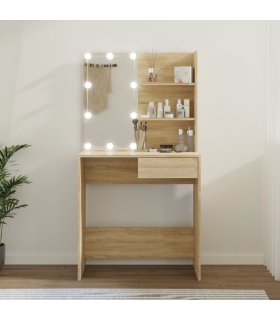 Tocador con LED color roble Sonoma 74,5x40x141 cm