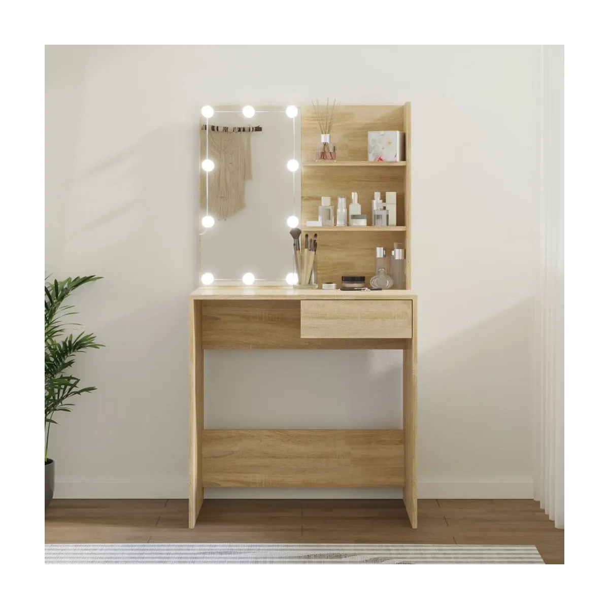 Tocador con LED color roble Sonoma 74,5x40x141 cm