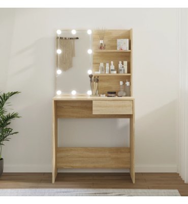 Tocador con LED color roble Sonoma 74,5x40x141 cm