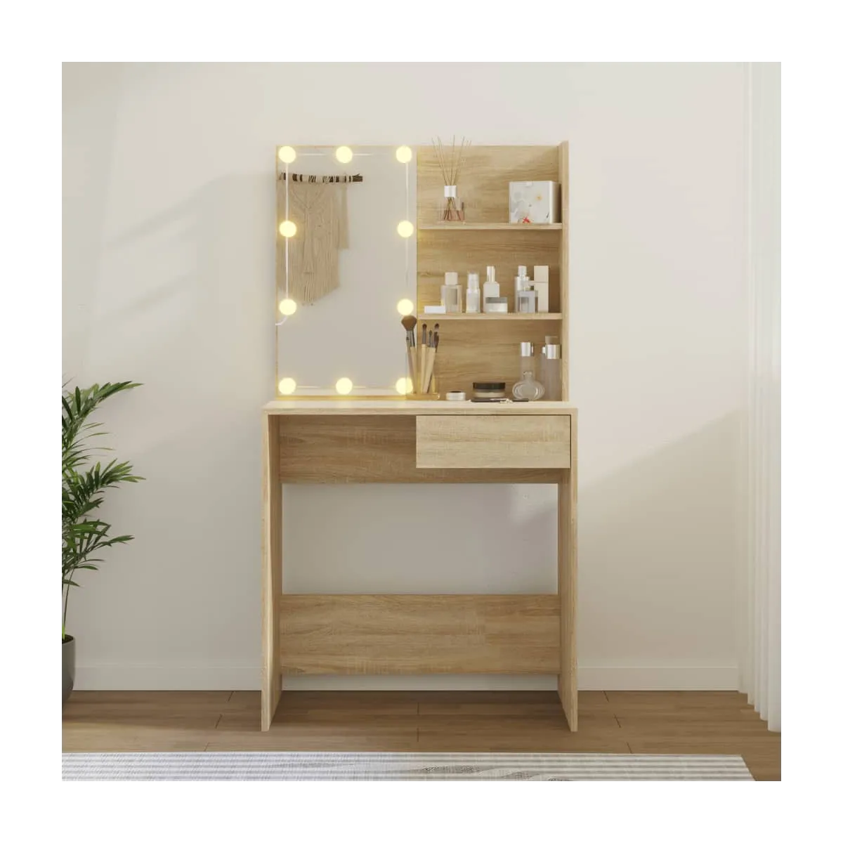 Tocador con LED color roble Sonoma 74,5x40x141 cm