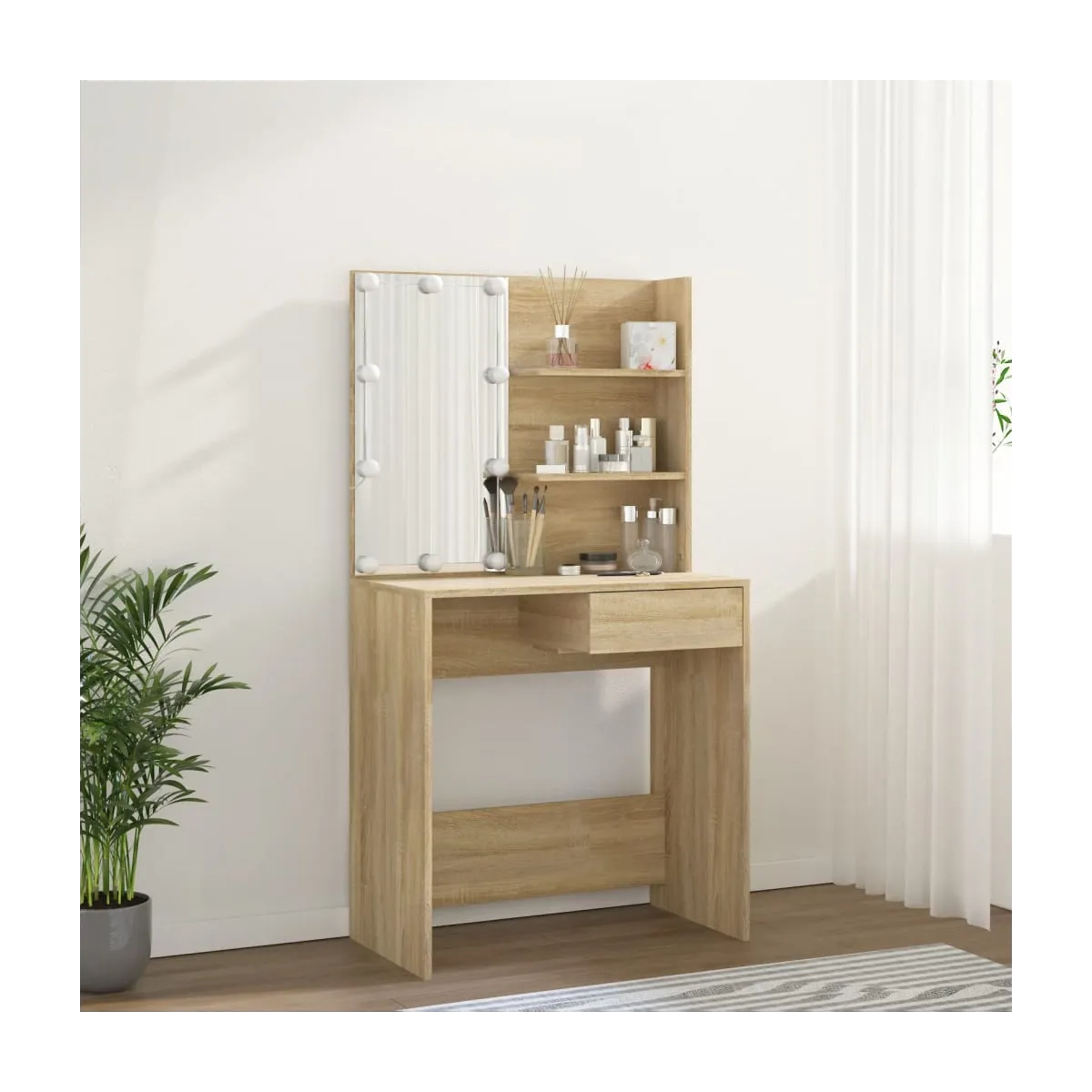 Tocador con LED color roble Sonoma 74,5x40x141 cm