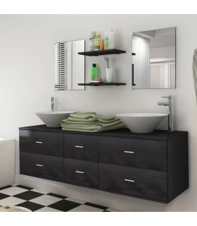 Conjunto de muebles de baño con lavabo y grifo 9 piezas negro