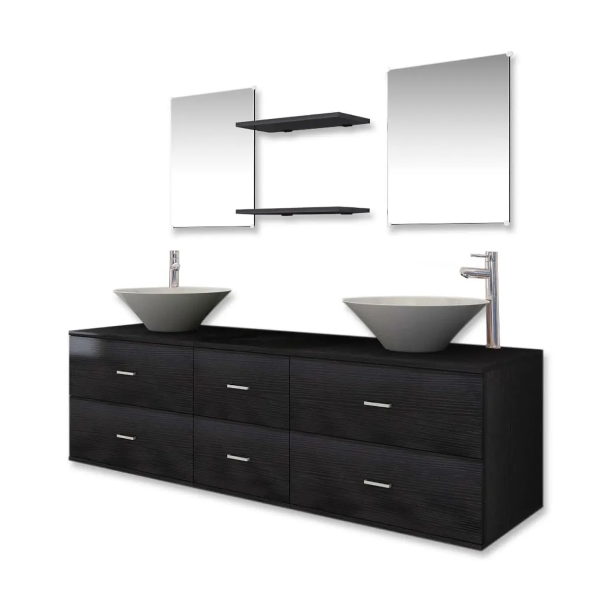 Conjunto de muebles de baño con lavabo y grifo 9 piezas negro