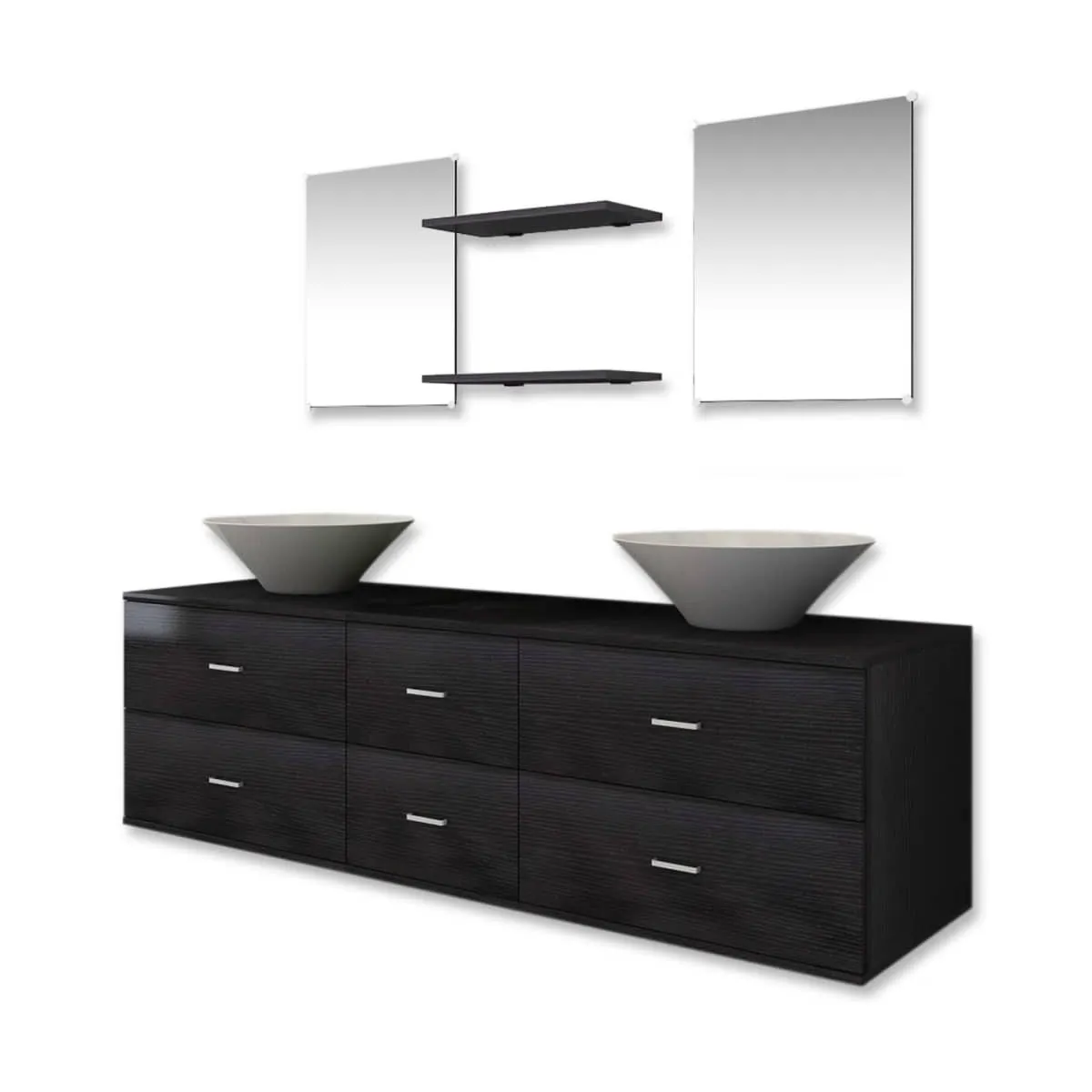 Conjunto de muebles de baño con lavabo y grifo 9 piezas negro