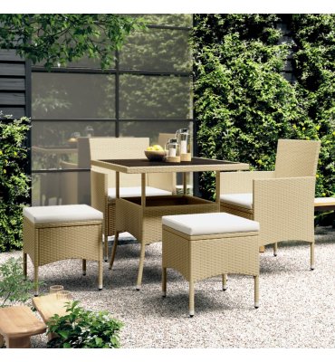 Juego de comedor para jardín de 5 piezas ratán sintético beige