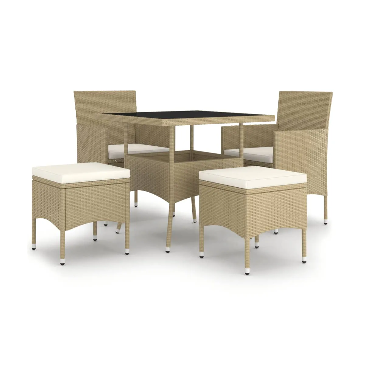 Juego de comedor para jardín de 5 piezas ratán sintético beige