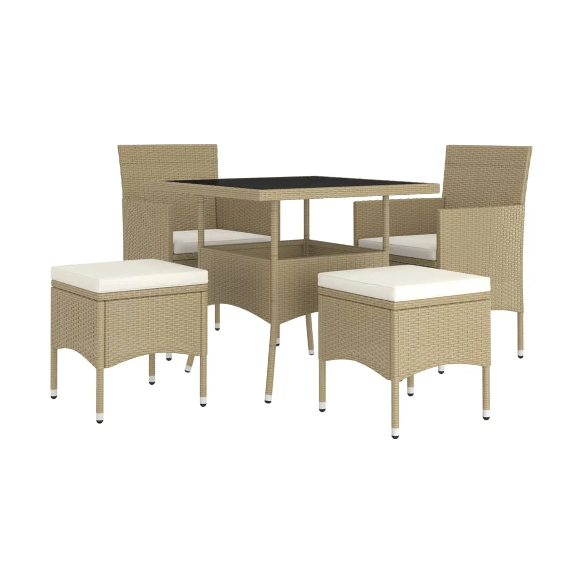 Juego de comedor para jardín de 5 piezas ratán sintético beige