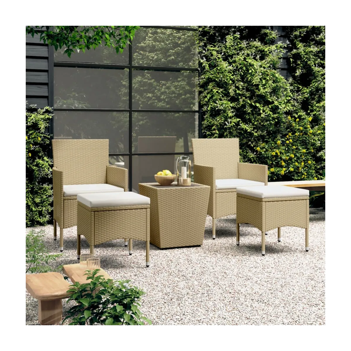 Set comedor jardín 5 pzas ratán sintético beige