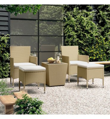 Set comedor jardín 5 pzas ratán sintético beige