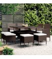 Juego de comedor de jardín 9 piezas ratán sintético marrón
