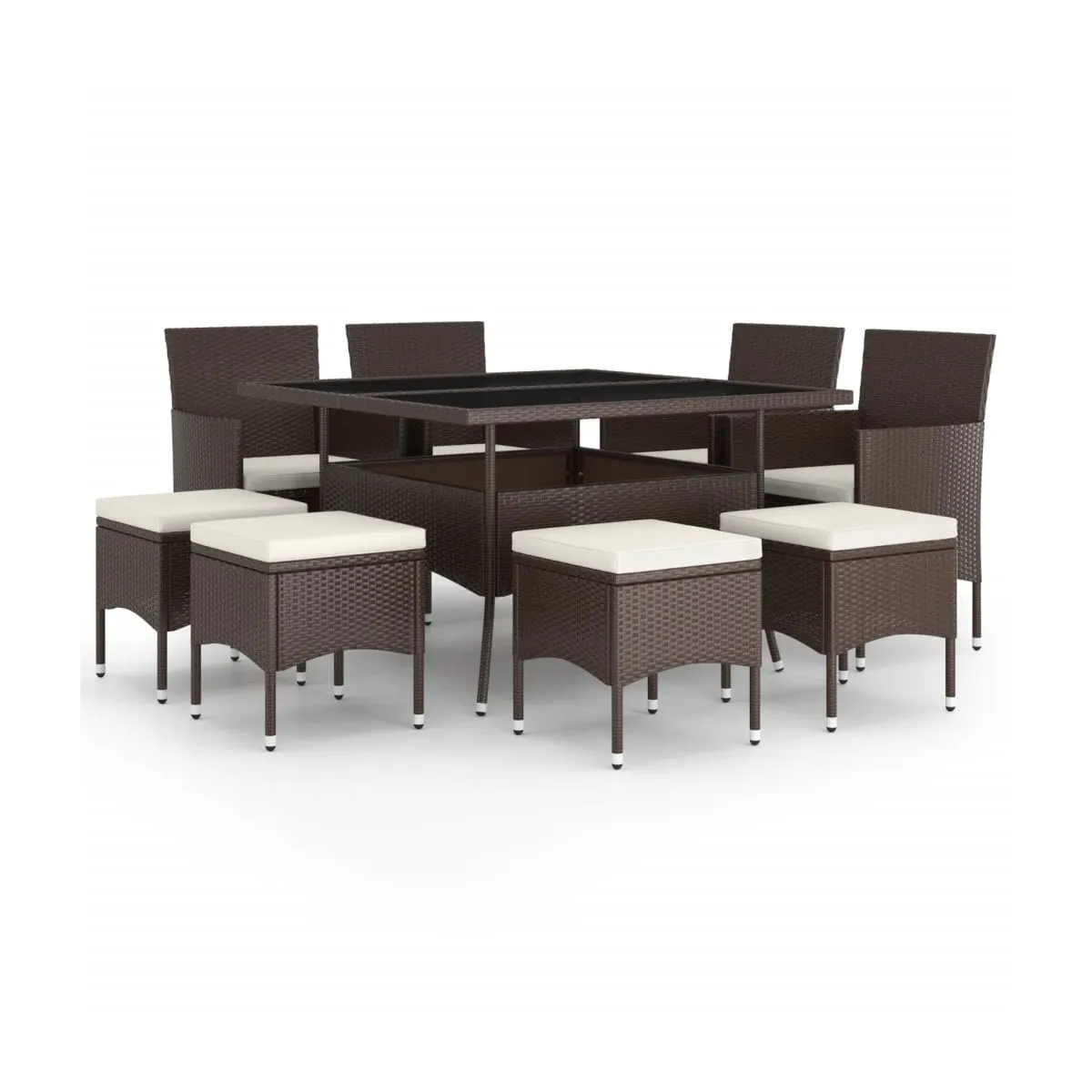 Juego de comedor jardín 9 piezas ratán marrón