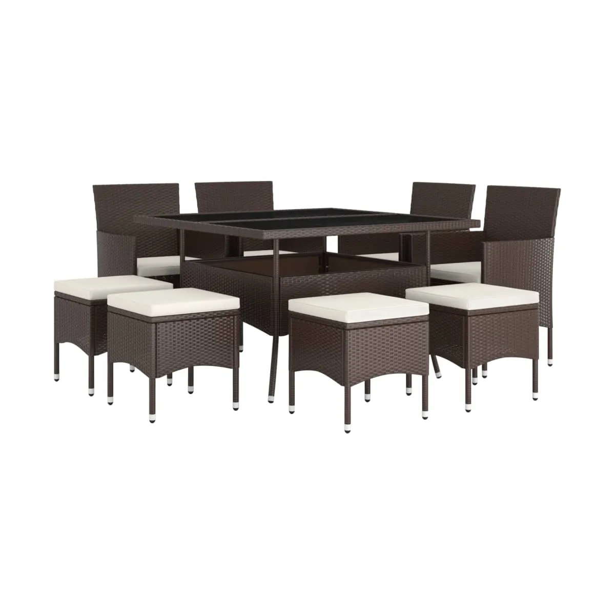 Juego de comedor jardín 9 piezas ratán marrón